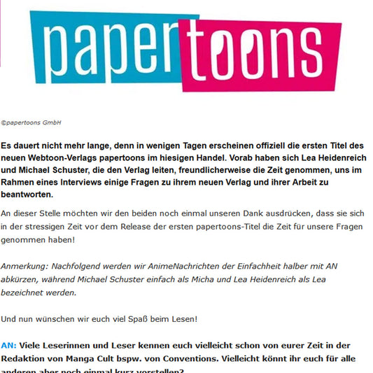 Papertoons im Interview bei Animenachrichten.de